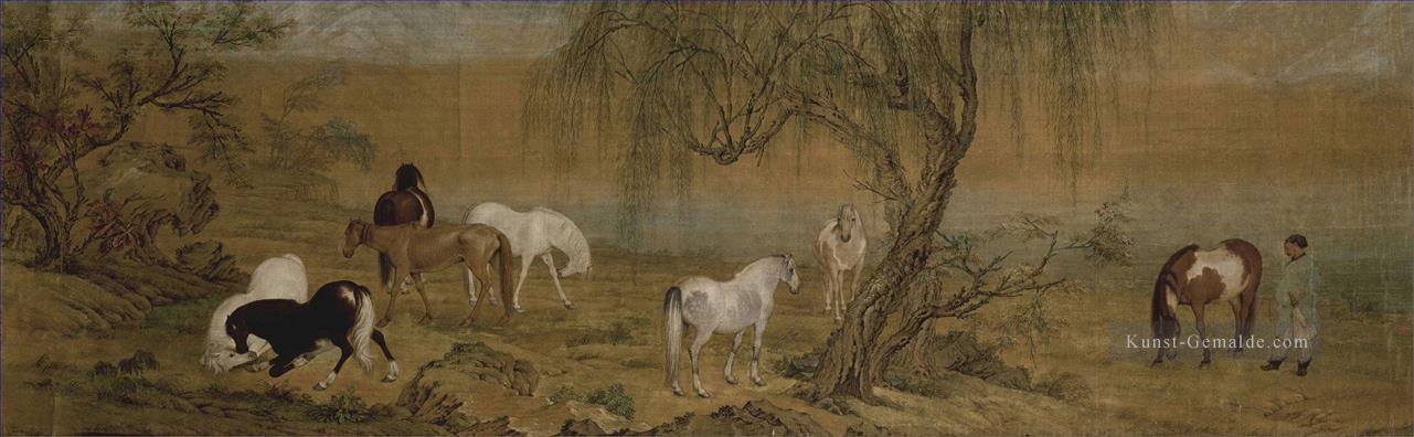 Lang glänzt Pferde in der alten China Tinte Giuseppe Castiglione Ölgemälde